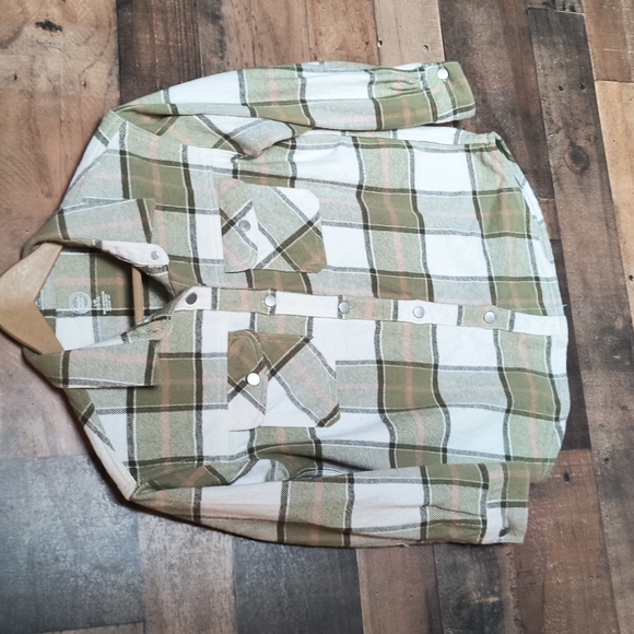 Wonder Nation Shacket Green White Plaid Thick Flannel Sz LG 10-12 Kid Unisex - Picture 14 of 14